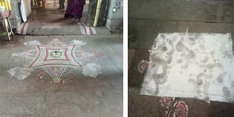 அழிக்கப்பட்ட தாமரை கோலத்துக்கு பதிலாக ரங்கோலி