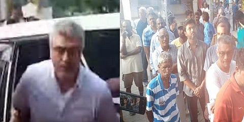 முதல் ஆளாக வந்த அஜித் ; மக்களோடு மக்களாக வரிசையில் நின்ற விஜய் 