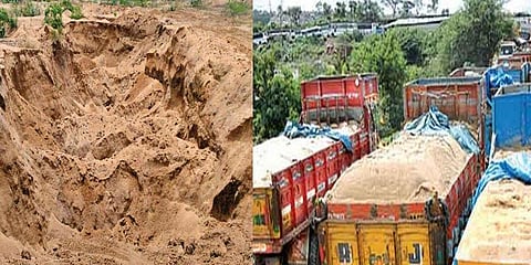 நூதன முறையில் மணல் திருட்டு - 2 லாரிகள் பறிமுதல்