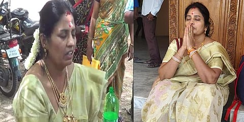 நீதிமன்ற வளாகத்தில் தியானத்தில் ஈடுபட்ட நிர்மலாதேவி 