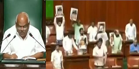 எங்கள் எம்.எல்.ஏக்களை பாஜக கடத்திவிட்டது  - கர்நாடக சட்டப்பேரவையில் காங்கிரஸ் அமளி 