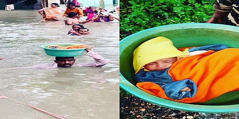 ஒன்றரை மாத குழந்தையை கழுத்தளவு நீரில் இறங்கி மீட்ட போலீஸ் - வைரல் வீடியோ