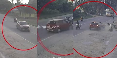 இருசக்‌கர‌ வாகனங்கள் மீது கார் மோதி விபத்து: வீடியோ