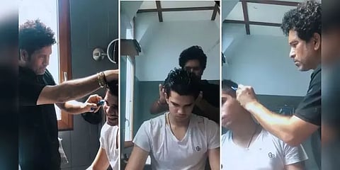 தந்தையாக தன் மகனுக்கு முடிவெட்டி விட்ட சச்சின் - வைரல் வீடியோ