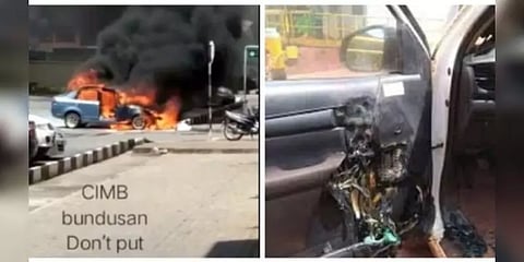  சானிடைசர் பாட்டில் சூரிய வெப்பத்தால் வெடித்து கார் தீப்பிடித்ததா? - வைரலான போலி செய்தி 