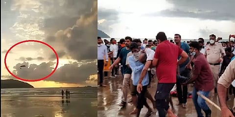 பாராமவுண்டிங் செய்த போது  கடலில் மயங்கி  விழுந்த கடற்படை அதிகாரி  - வீடியோ!