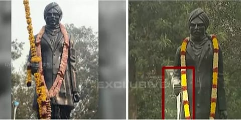 டெல்லி: பாரதியார் சிலையின் கையில் இருந்த கைத்தடி மாயம்
