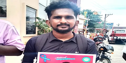 குழந்தைகளுக்கு எதிரான குற்றங்களை தடுக்க விழிப்புணர்வு நடைபயணம் - கேரள இளைஞருக்கு வரவேற்பு