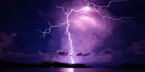 சேலத்தில் மின்னல் தாக்கி கொழுந்துவிட்டு எரிந்த பச்சை மரங்கள்