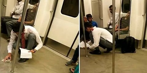 மெட்ரோ ரயிலில் கொட்டிய உணவை கைக்குட்டையால் சுத்தம் செய்த சிறுவன்! வைரலாகும் பதிவு