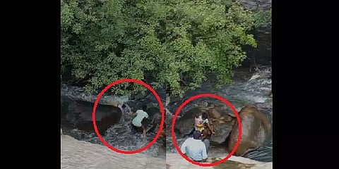 குற்றால அருவியில் அடித்து செல்லப்பட்ட குழந்தை.. உயிரை பணயம் வைத்து காப்பாற்றிய இளைஞர்