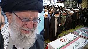 ایران کے رہبرِ اعلیٰ خامنہ ای قاسم سلیمانی کی نمازِ جنازہ کی امامت کراتے ہوئے اشکبار