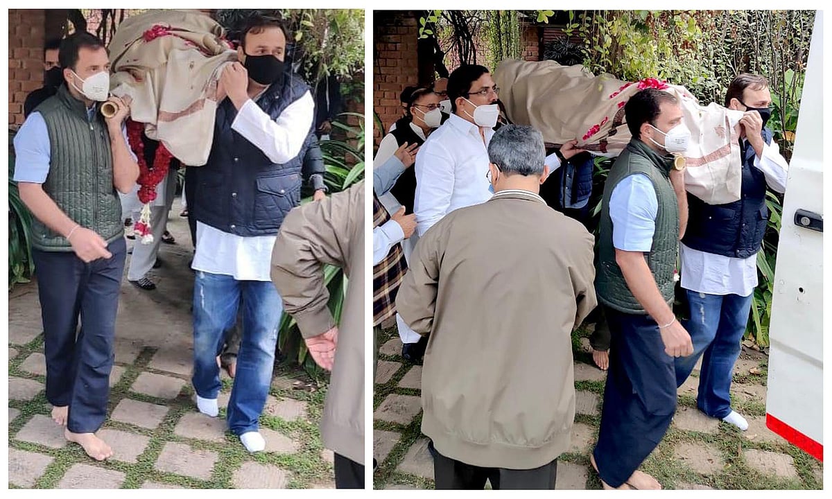 کیپٹن ستیش شرما کی آخری رسومات ادا، راہل گاندھی نے دیا کندھا: تصویری جھلکیاں