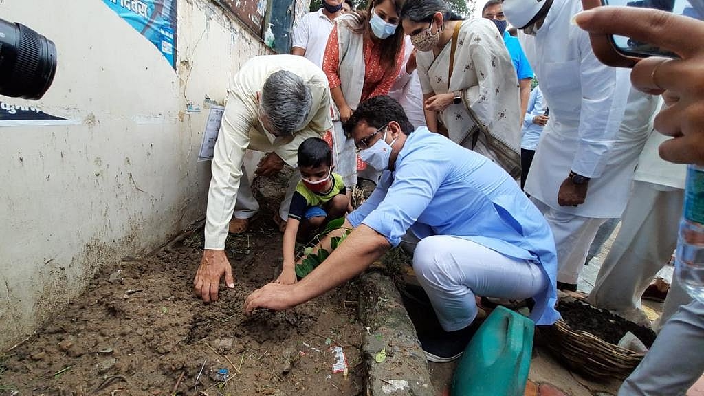 شجرکاری کرتے ہوئے دہلی کانگریس کے صدر چودھری انل کمار