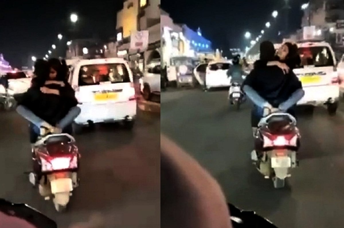 لکھنؤ: چلتی اسکوٹی پر رومانس، جان خطرے میں ڈال کر فحاشی کی حدیں پار! پولیس نے کیا گرفتار