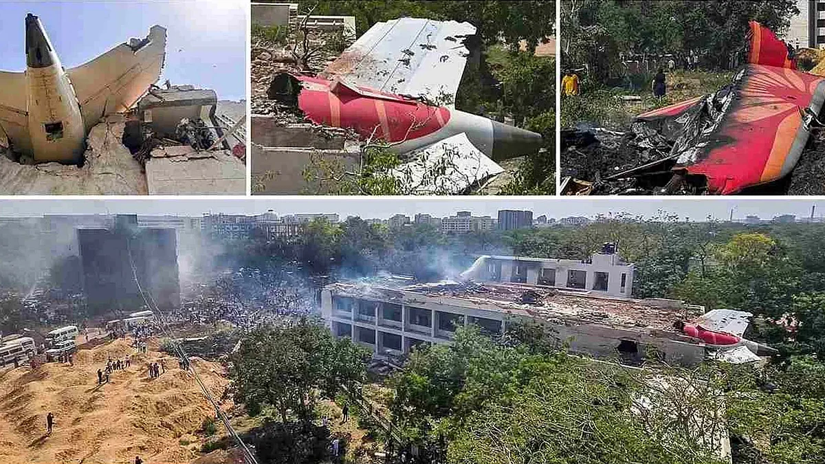 <div class="paragraphs"><p>احمد آباد طیارہ حادثہ کے بعد کا منظر، تصویر سوشل میڈیا</p></div>