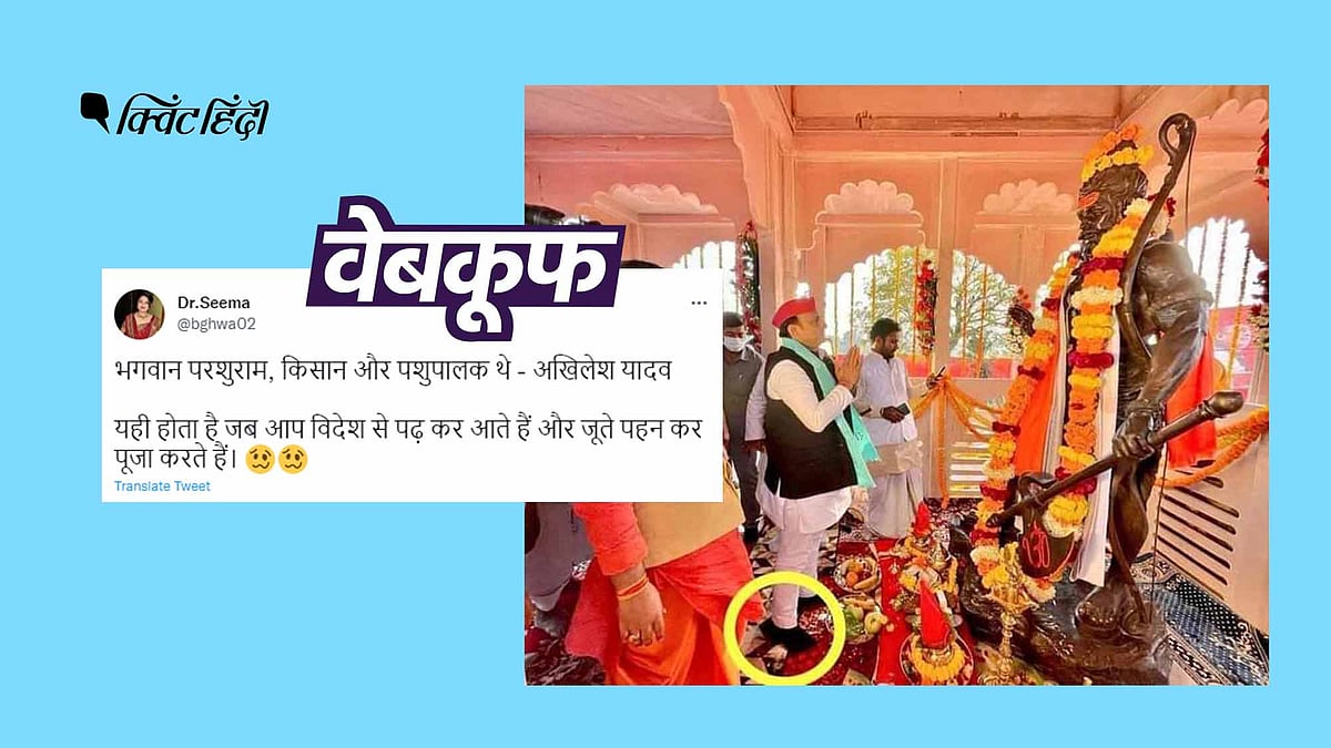 <div class="paragraphs"><p>दावा है कि अखिलेश जूते पहनकर मंदिर गए</p></div>