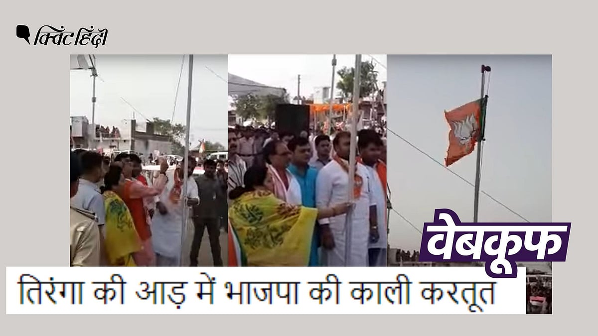 <div class="paragraphs"><p>वायरल वीडियो 2018 का है, तब MP सीएम ने छतरपुर जिले के एक गांव में बीजेपी का झंडा फहराया था.</p></div>