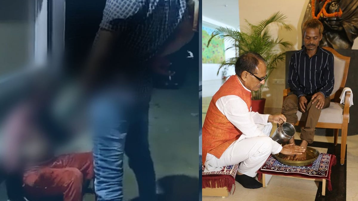 <div class="paragraphs"><p>MP पेशाब कांड और पीड़ित के पांव पखारते शिवराज</p></div>