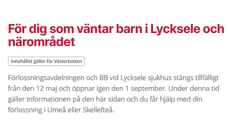 Barn föddes på parkering – BB stängt i Lycksele