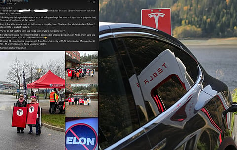 Till vänster – inlägget från fackliga aktivisten KG Wanngård om hur de stöttar IF Metalls strejk mot Tesla.