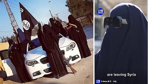 IS-kvinnor poserar beväpnade framför en lyxbil i en bild som publicerats på ett numera nedstängt konto på X.