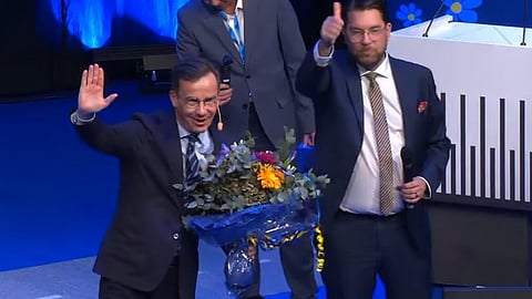 Statsminister Ulf Kristersson på SD:s landsdagar.
