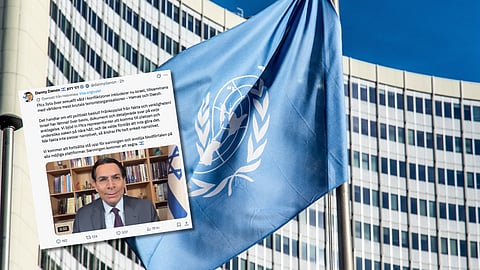 Danny Danon inlägg på X tillsammans med bild på FN flaggan