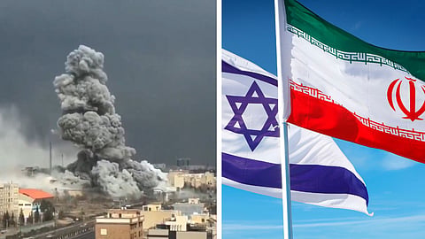 Rökpelare i Iran efter israeliskt angrepp.