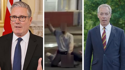Bild på Premiärminister Keir Stramer, händelsen och Reform UK:s Nigel Farage