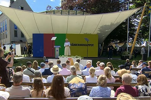 Ebba Busch var först ut att tala av partiledarna på Almedalen.