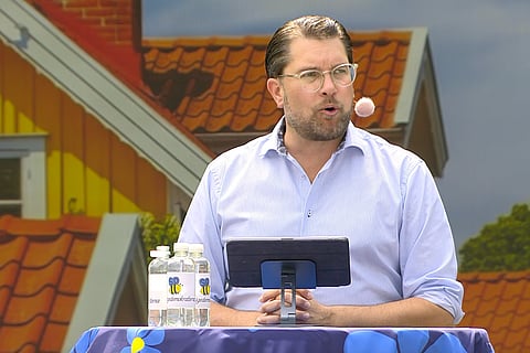 Bild på Jimmie Åkesson under sitt tal i Almedalen