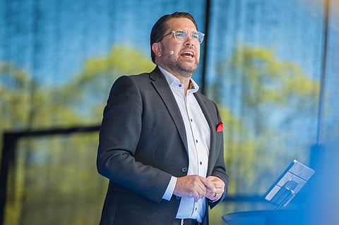Bild på Sverigedemokraternas partiledare Jimmy Åkesson