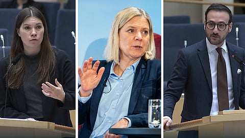 Annika Hirvonen (MP), Magdalena Andersson (S) och Tony Haddou (V).