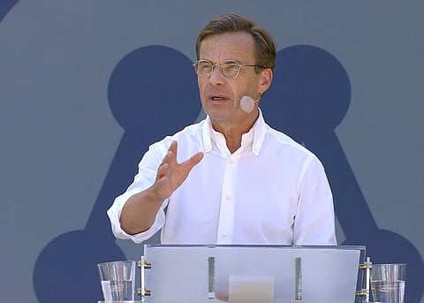 Bild på Stadsminister Ulf Kristersson (M) under sitt tal