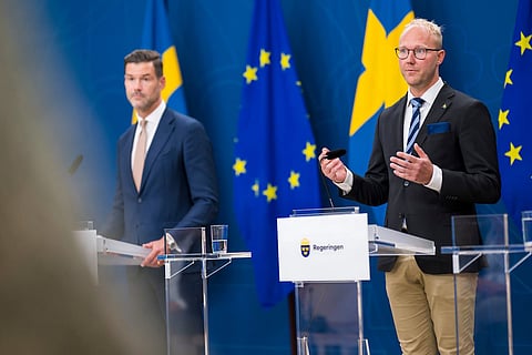 Migrationsminister Johan Forssell (M) och Ludvig Aspling (SD) Foto: SPA