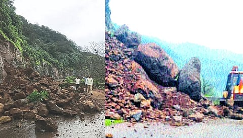 सातारच्या आंबेनळी घाट रस्त्यावर दरड कोसळली 
