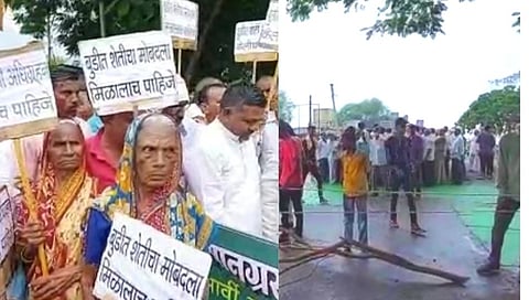 लोवर वर्धा धरणाचे बँक वॉटर शिरले शेतात; संतप्त शेतकर्‍यांचा रास्ता रोको