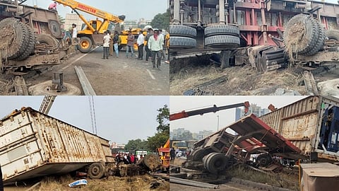 पुण्यात नवले पुलाजवळ पुन्हा भीषण अपघात: कंटेनरच्या केबिनचा अक्षरशः चुराडा