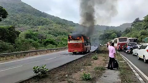 msrtc bus caught fire near karnala