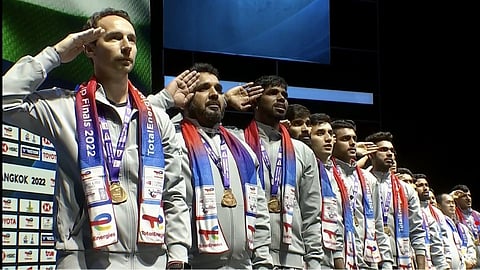Indian Players Saluting Indian Flag After Winning Thomas Cup 2022