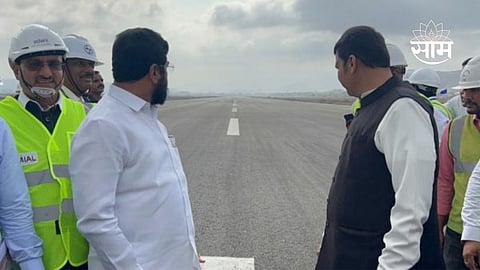Eknath shinde and devendra fadnavis inspect Navi Mumbai airport