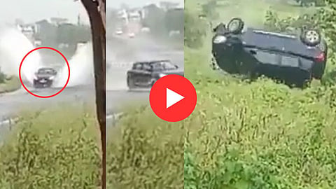 Viral Accident Video: पावसाचे पाणी उडवण्याचा मोह नडला... सुसाट कार गरकन फिरली अन् ३- ४ वेळा उलटली