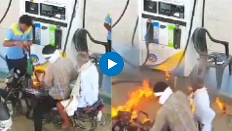 Petrol pump Massive fire after man picks wife calls Shocking viral video
