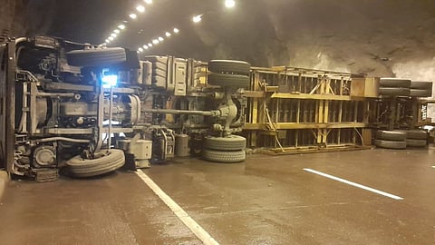 Mumbai-Pune Expressway Accident Container overturned in Khandala tunnel traffic stopped