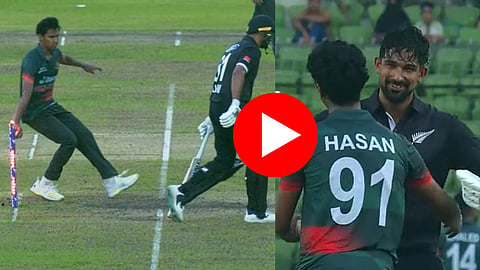 viral cricket video ish sodhi mankading runout umpire gave out but liton das calls him back ban vs nz 2nd odi match