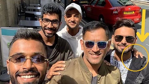 Indian cricketer solve the mystery of a selfie about whose hand on rihabh pants shoulder