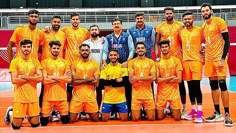 Indian volleyball team creates history in asian games 2023 beats south korea by 3-2 volleyball news in marathi 