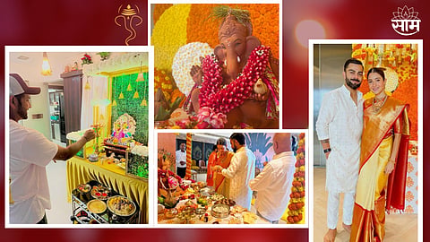 indian cricketers virat kohli and rohit sharma celebrated  ganesh chaturthi at their home photos went viral 