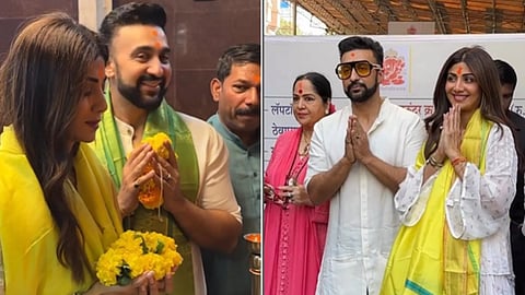 Raj Kundra And Shilpa Shetty At Siddhivinayak Mandir 